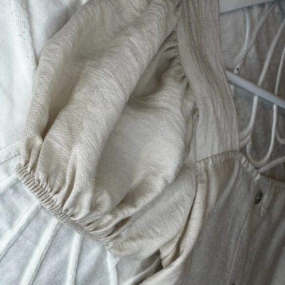 soft Beige Empire dress Sz:S Fashioned with mother of pearl buttons.100% Viscose - Picture 1 of 8